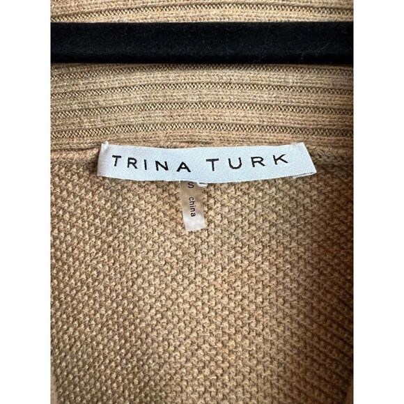 TRINA TURK cotton beige collared open front knit cardigan sweater size S - Picture 2 of 6
